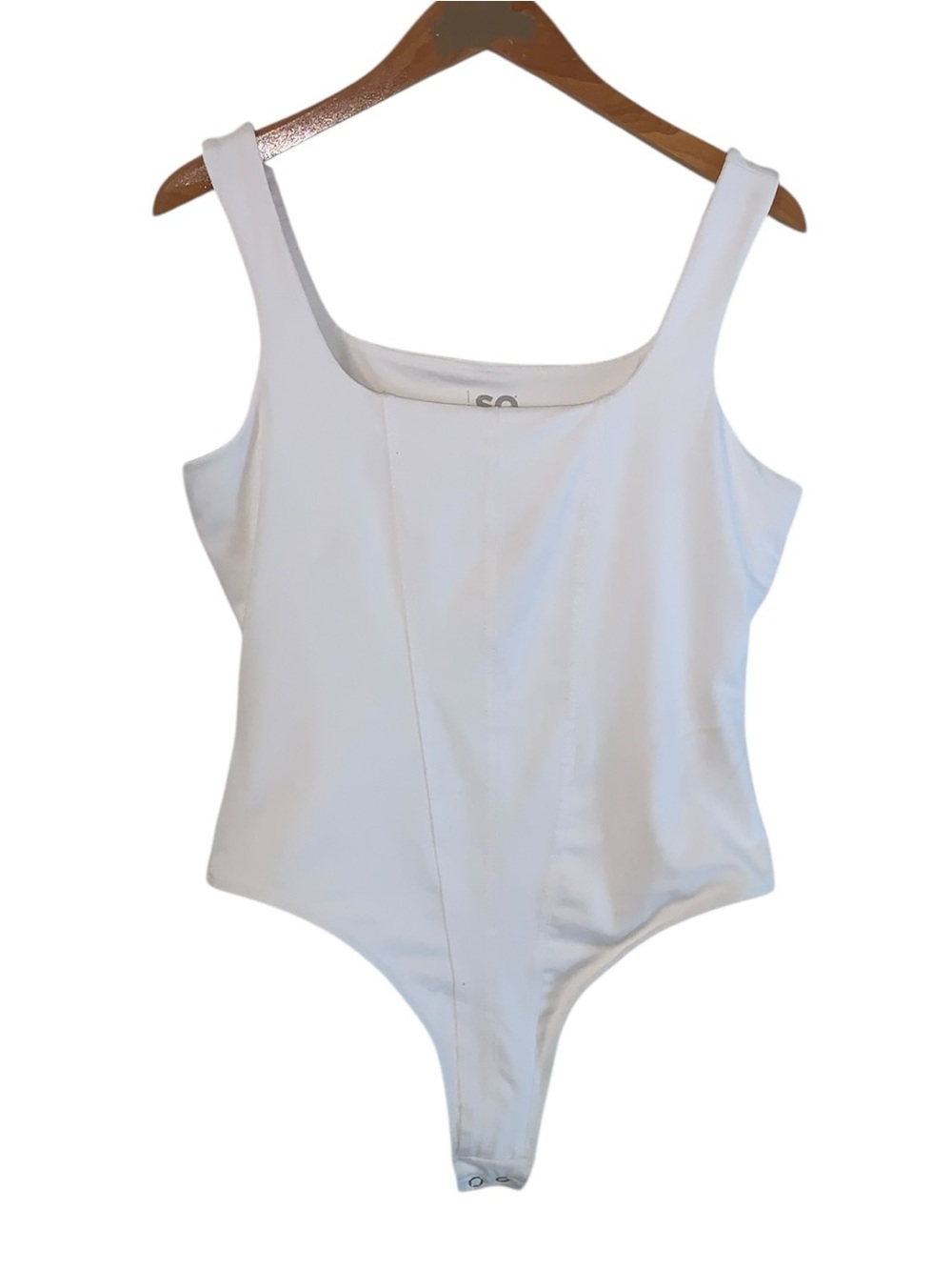 SO White Square Neck Bodysuit Thong